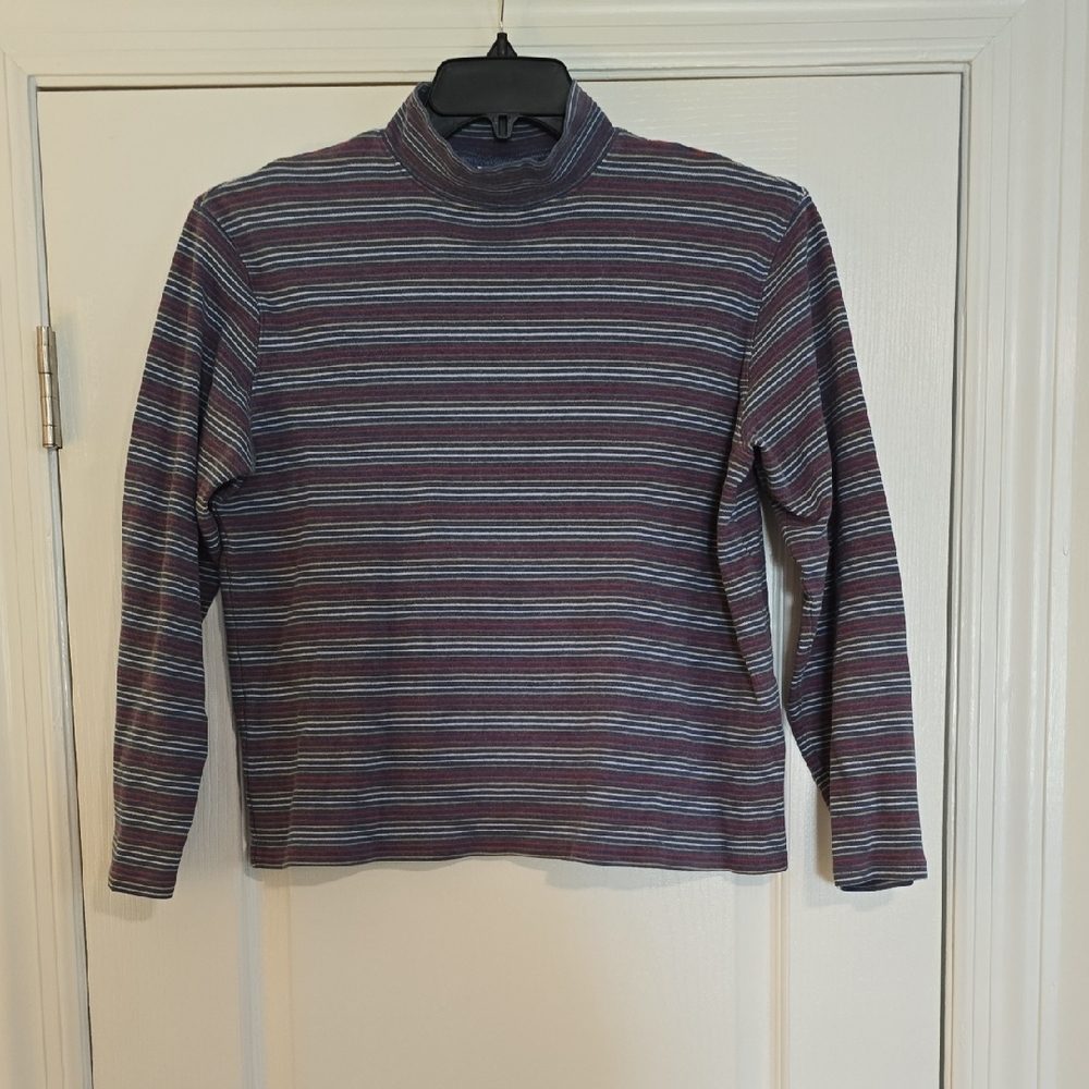 Studio Works Womens Blue Turtleneck With Red And White Stripes